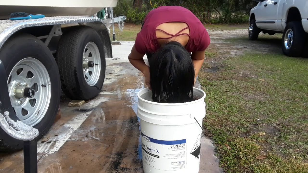 Dunk my long hair in the bucket YouTube