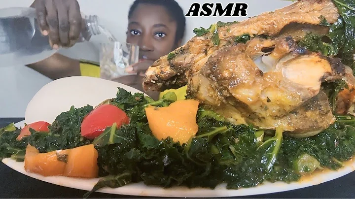Asmr Fufu mukbang with Eforiro Soup, kale, Turkey | african food eating | asmr eating mukbang