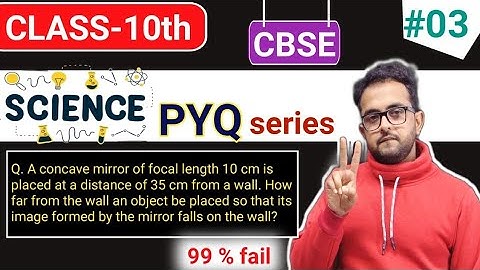 A concave mirror of focal length 10 cm is placed at a distance of 35 cm from a wall ||