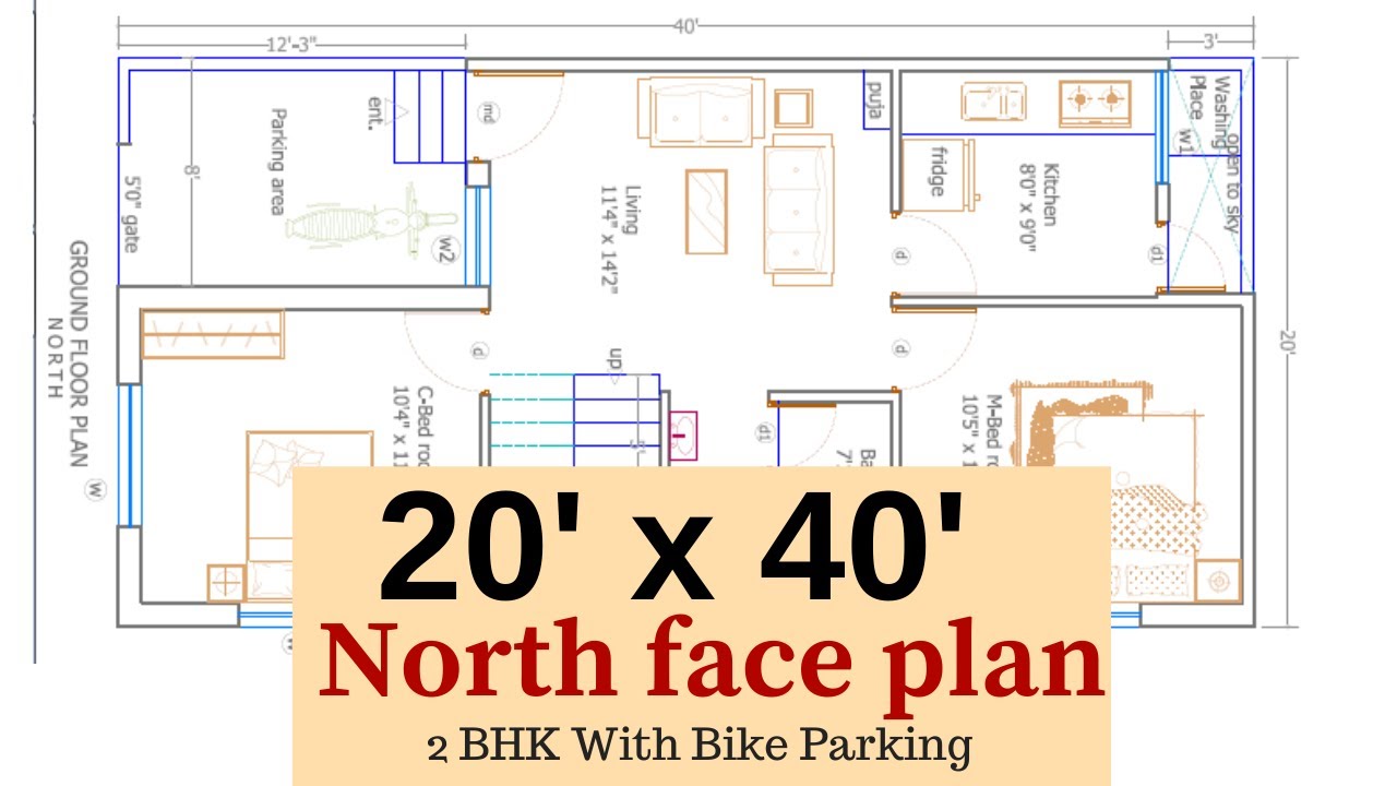 20 x 40 North Face 2BHK House Plan Explained In 