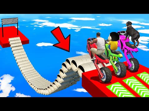 SHINCHAN AND FRANKLIN TRIED IMPOSSIBLE MOTORCYCLE TUBE SLIDES OBSTACLES PARKOUR CHALLENGE GTA 5