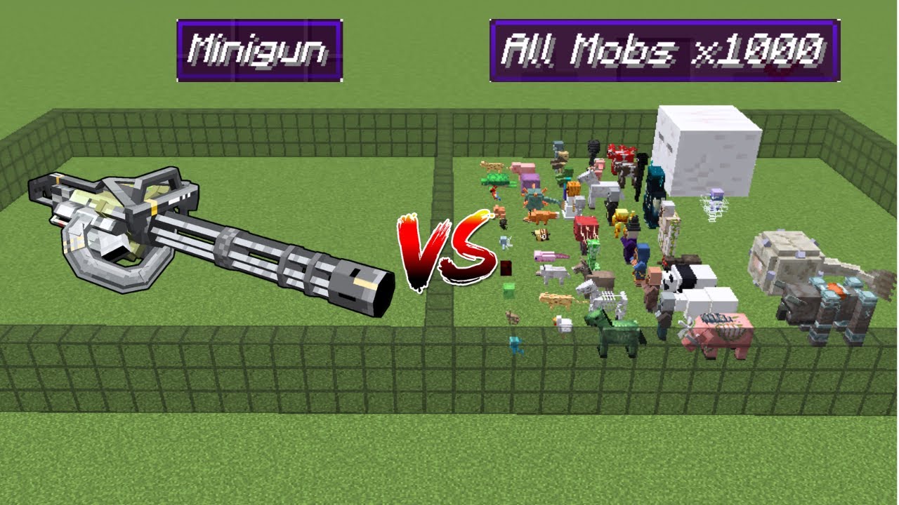 TaCZ Minigun vs all minecraft mobs x1000 | Minecraft Mob Battle