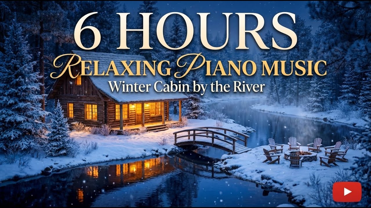 Peaceful Cabin by the River❄️  | 6 Hours of Cozy Winter Piano  for Relax, Sleep & Stress Relief