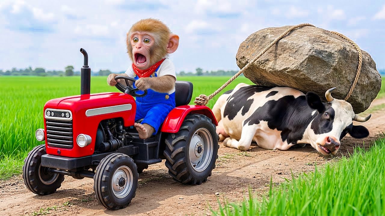 Monkey NaNa Kiwi Harvest Turns Into an Emergency—He Finds an Cow Trapped Under a Fallen Tree!🐘😱