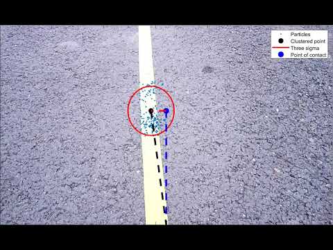 Particle filtering for line tracking truck equipped with single steering and driving module