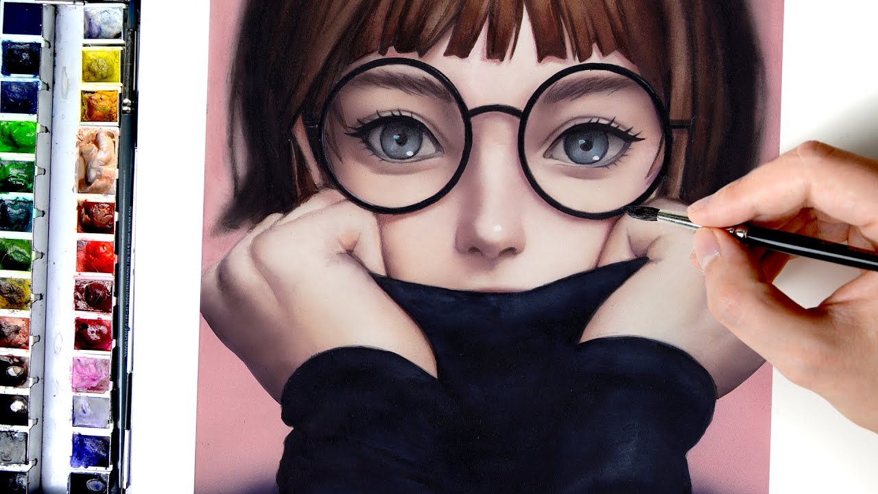 まるでcg 水彩で描くメガネの女の子 デジタル風イラストメイキング お絵かき講座パルミー