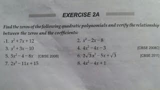 Class 10 Exercise 2A, Polynomials (all questions solution with new edition book of RS Aggarwal )
