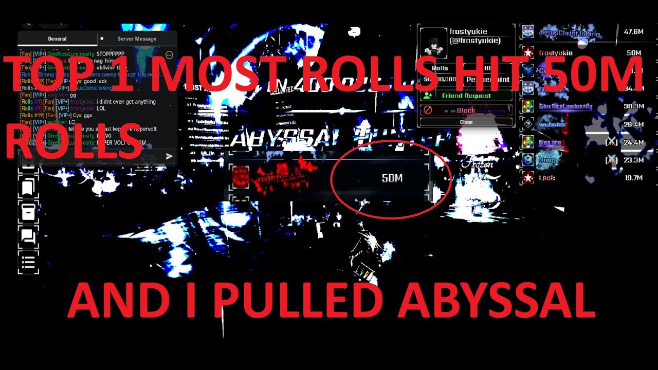 TOP 1 HIT 50 MILLION ROLLS AND I PULLED ABYSSAL IN HER SERVER...