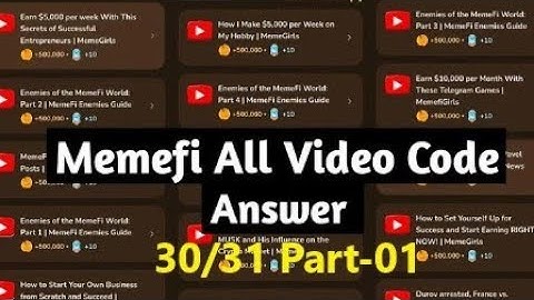 30/31 October Memefi All Video Code | Part-01  Memefi New Video Code Today |