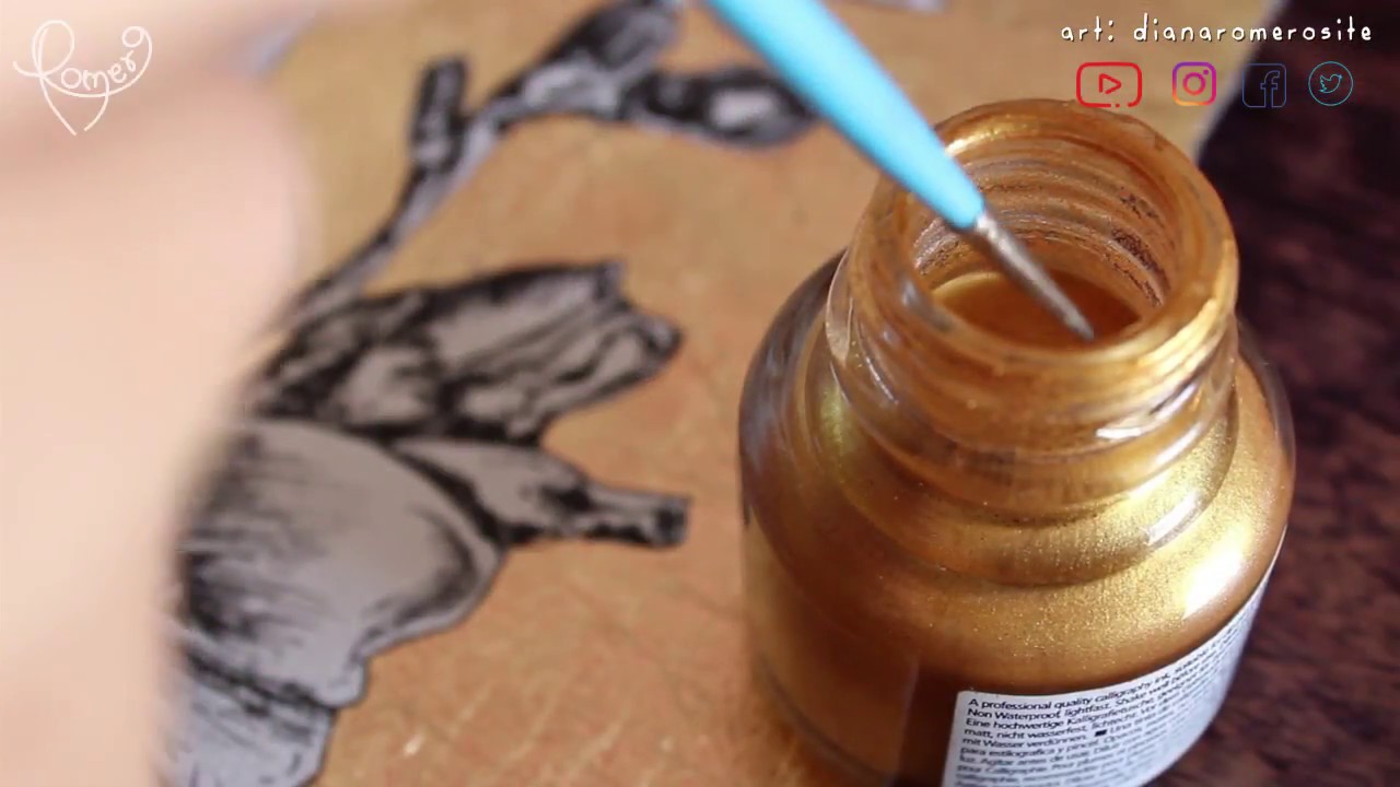 Proceso - Frida Kahlo, tinta y hoja de oro - Diana Romero