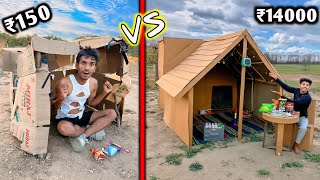 Overnight Survival Challenge || Low Budget Cardboard house challenge 🏠 ₹150 VS ₹14000