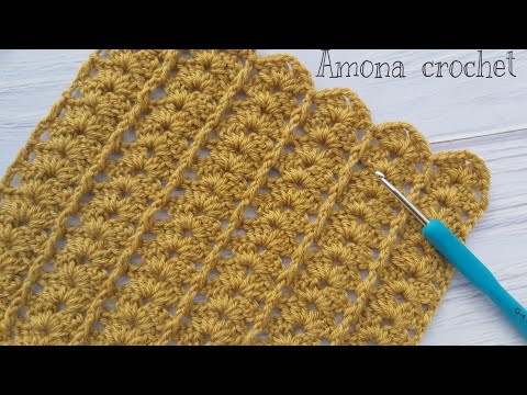 كروشية أسهل غرزة لعمل شال مستطيل سكارف سهل وسريع   