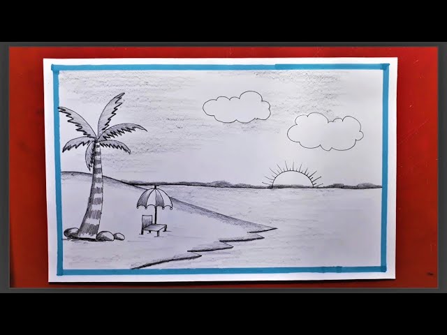 Nature Beach Scenery Drawing For Kids Step By Step Full Tutorial