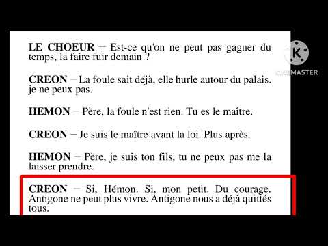 1bac Antigone la scène 15 page 100__105 lecture Créon, Hèmon et le chœur + question réponse