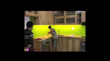 Thi công Kính Ốp Bếp Màu Vàng Chanh