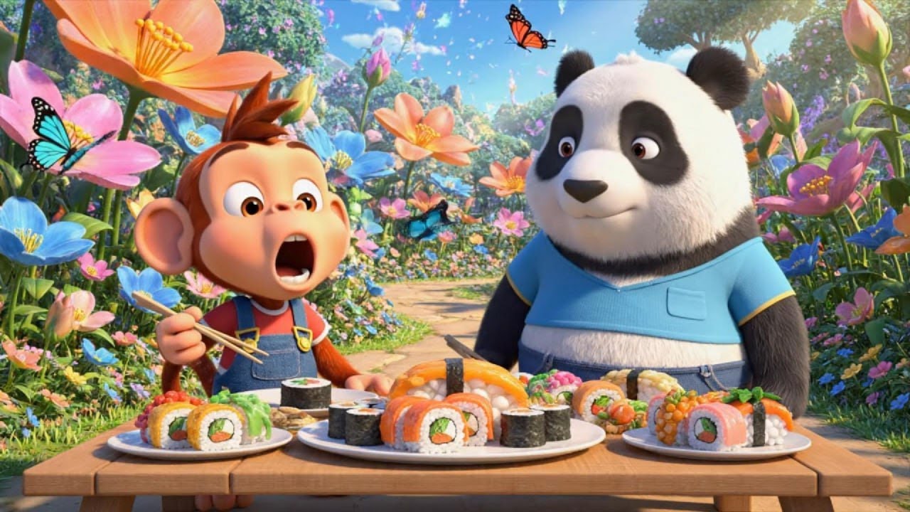 Baby Monkey and Panda Host a Fun Sashimi Party | Kids Storytime