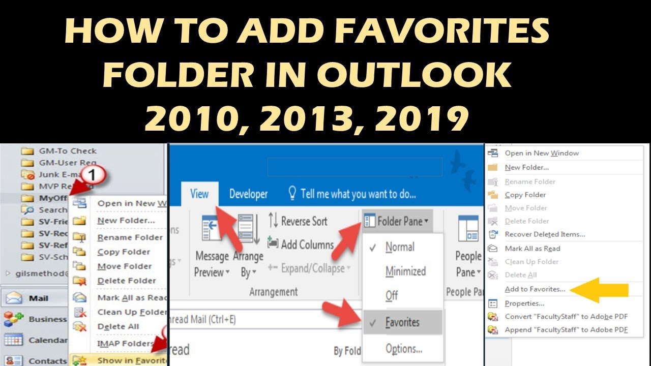 HOW TO ADD FAVORITES FOLDER IN OUTLOOK 2010 2013 2019 YouTube