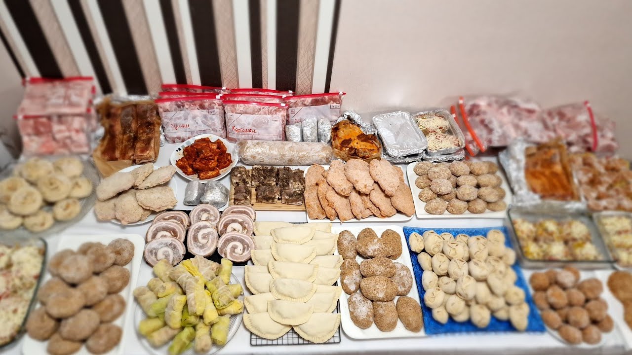 Большая заготовка домашних полуфабрикатов в морозилку 45кг мяса.Как приготовить заготовки.