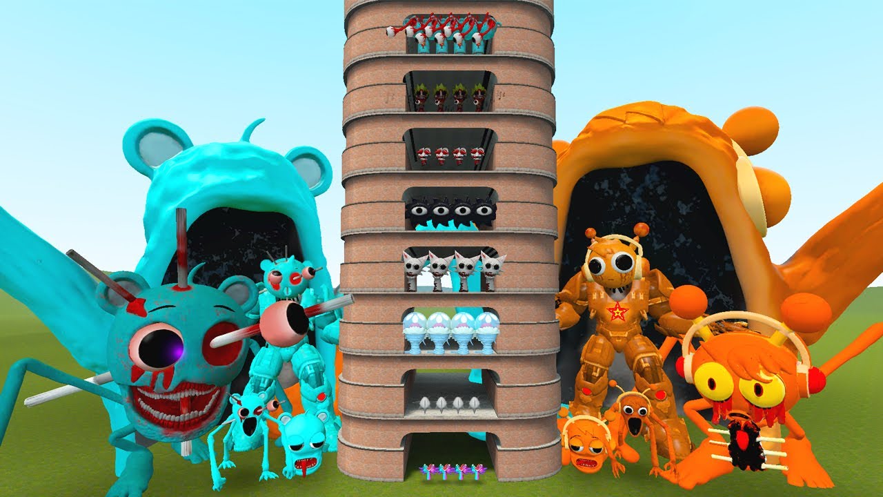 TALLGRASS LITTLE TO BIG ALL SPRUNKI SKY BLUE VS ALL SPRUNKI OREN FAMILY ФАЗА 1 - 10 в Garry's Mod!