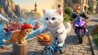 Mama Cat Police Cat Fire Cat & Rescue Cat Save Chiken For Tiger 🐾🎩🐯