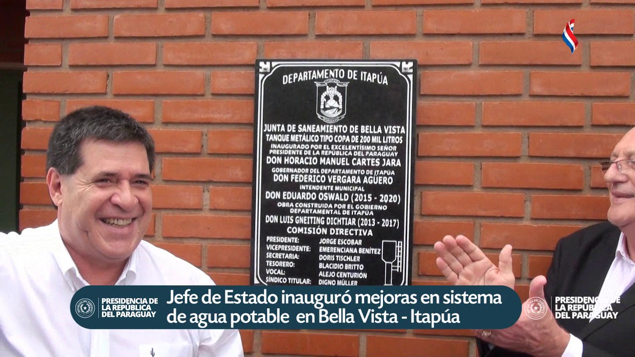Jefe de Estado inauguró mejoras en sistema de agua potable en Bella Vista-Itapúa - YouTube