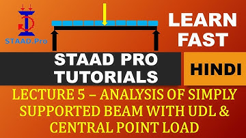 STAAD PRO HINDI SERIES - 5. ANALYSIS OF SIMPLY SUPPORTED BEAM WITH UDL & CENTRAL POINT LOAD