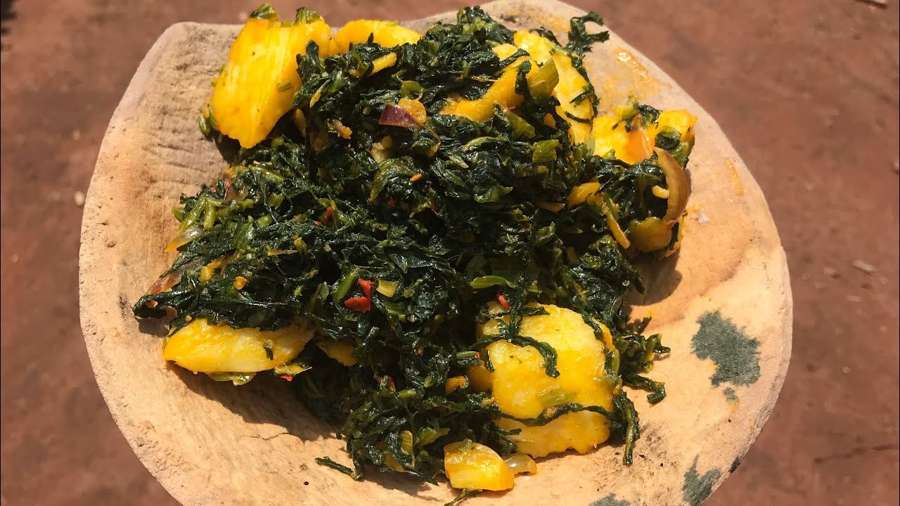 HOW TO COOK FRESH PUMPKIN/SQUASH LEAF WITH YAM FRESH VEGETABLES 