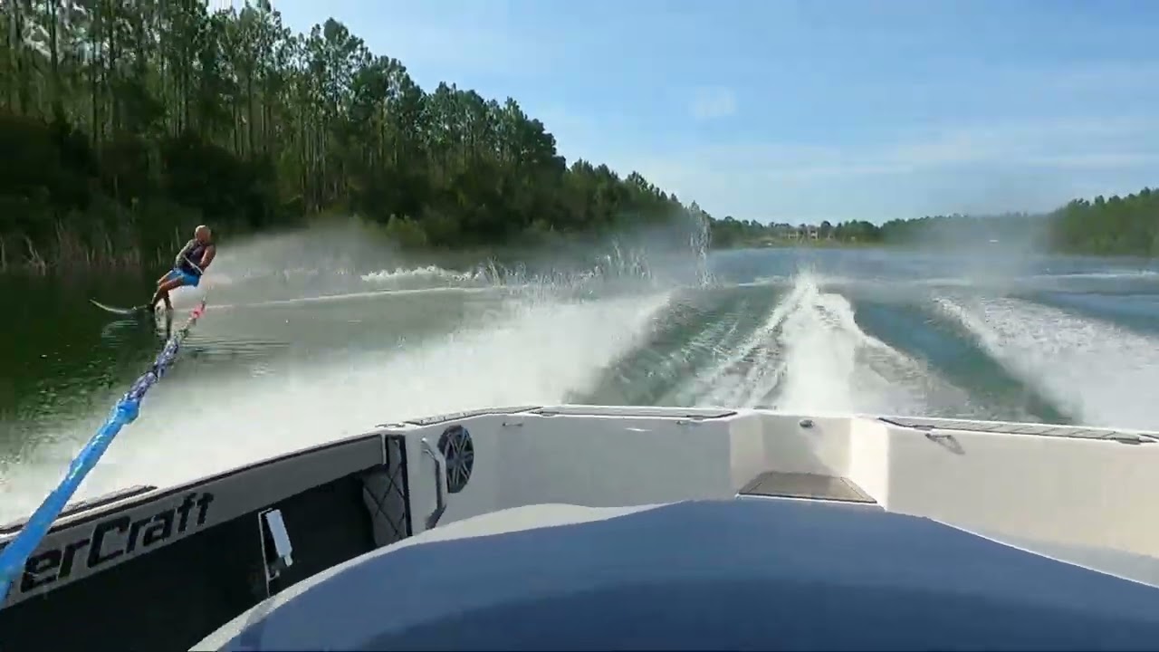 Slalom waterski course July 30, 2024 - Bruce, 34mph, 35’ off