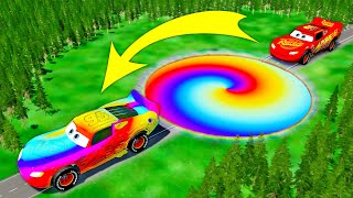 Mega Rainbow Pit Vs Lightning Mcqueen & Big & Small Pixar Cars! BeamNG.Drive Battle!