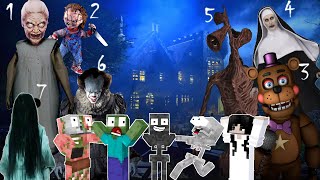 Ghosts Granny, Chucky, Freddy, Pennywise and Friends : Monster School - Minecraft Animation