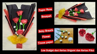 Buket Bunga Mawar dari Kertas Origami untuk Hari Ibu || Bunga Baby Breath Kertas Tisu || Ide Kado