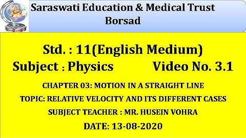 PHY ENG  MED CLASS 13-08-2020 CHAP 03  MOTION IN A STRAIGHT LINE (REVISION 3.1) BY HUSEIN VOHRA