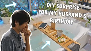 ⁣Surprising my husband with handmade bath tray for his birthday