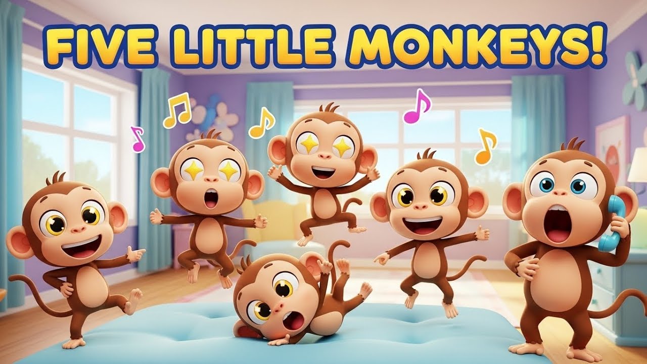 Five Little Monkeys 🐒🎶 | Funny 3D Kids Song & Nursery Rhyme # ...