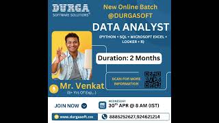 🚀 New Online Batch Alert! 🚀@DURGASOFT presents a comprehensive Data Analyst course! 📊