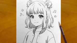 Learn to Draw Cute Girl in Varsity Jacket | Easy Anime Style Tutorial