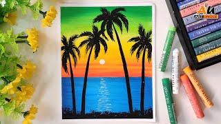 Oil Pastel Drawing | Easy Scenery Drawing With Oil Pastel #shorts