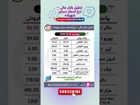 نرخ امروز افغانی به دالر کلدار تومان سرای شهزاده