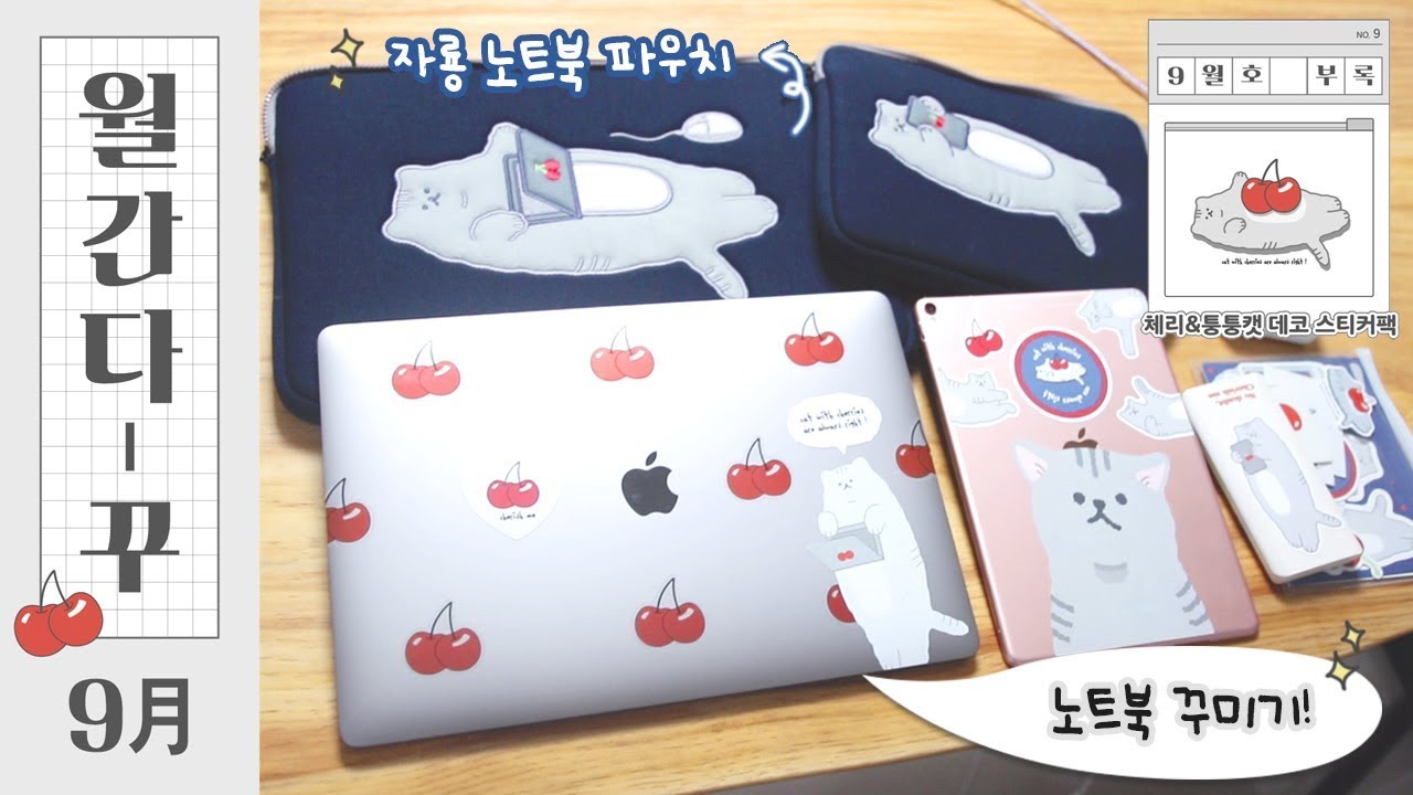 [월간 다-꾸] 9월호: 체리와 자룡이로 노트북을 꾸며보자🍒🐱+노트북 파우치 소식! (부록: 노트북 데코 스티커팩)