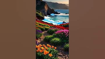 Thumbnail of A field of flowers next to a body of water #soundofmusic #ai #nature #mountain #river #sea #flower