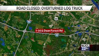 I-16 road closure after overturned log truck