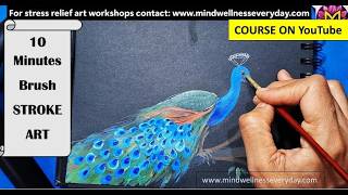 Paint a beautiful peacock in few simple strokes easy stress relief art tutorial.