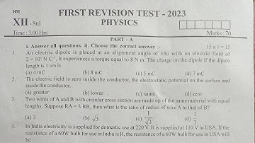 12th Physics First Revision Exam 2023 Question paper and Answer key