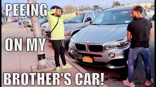 PEEING ON MY BROTHER'S CAR PRANK!!