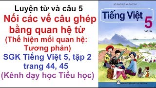 Luyện từ và câu lớp 5 tuần 22-Nối các nối các vế câu ghép bằng quan hệ từ-Tiếng Việt 5 trang 44, 45