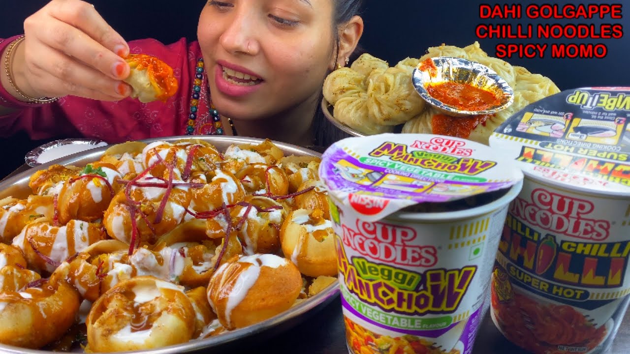 Eating Spicy🔥 Dahi Golgappe, Chilli Noodles, Momo, Veggie Manchow Noodles | Indian Street Food Show