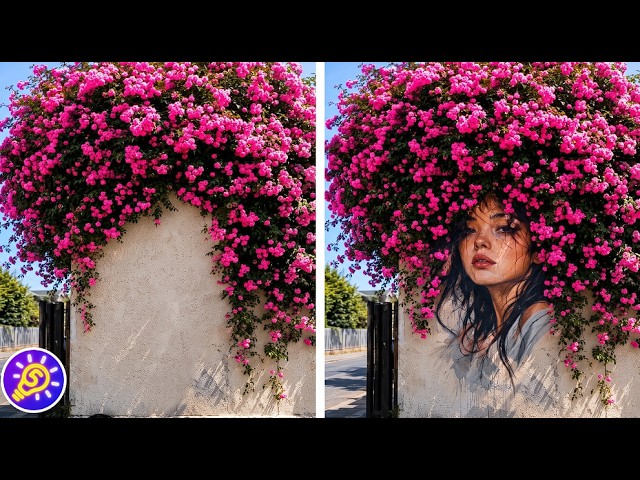 Beautiful Woman and Flowers. Street Art to make Eyes Smile