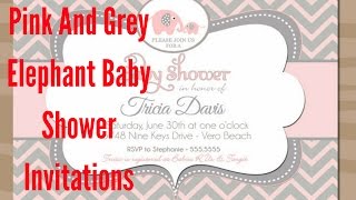 Pink And Grey Elephant Baby Shower Invitations