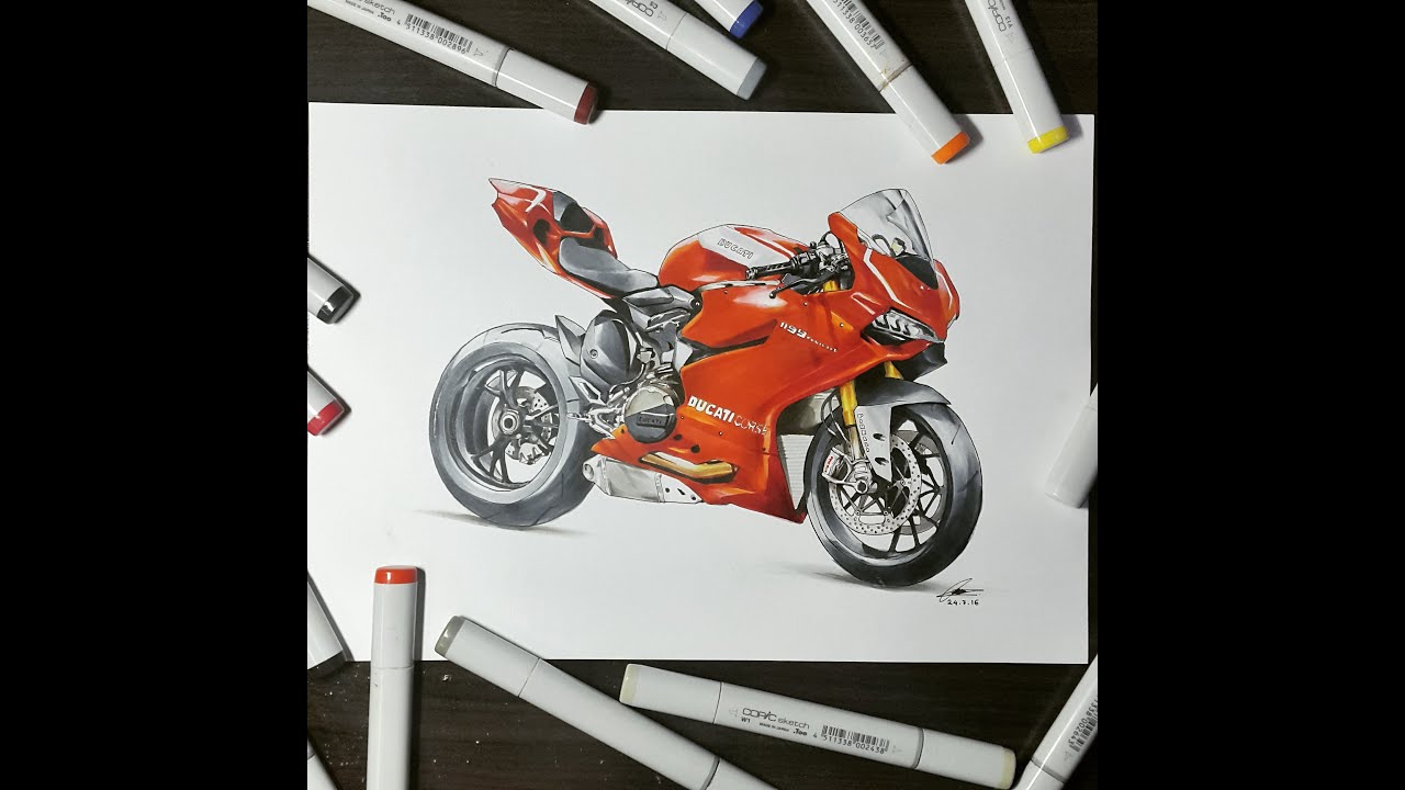 Ducati Panigale 1199 Time-Lapse Copic Marker Rendering