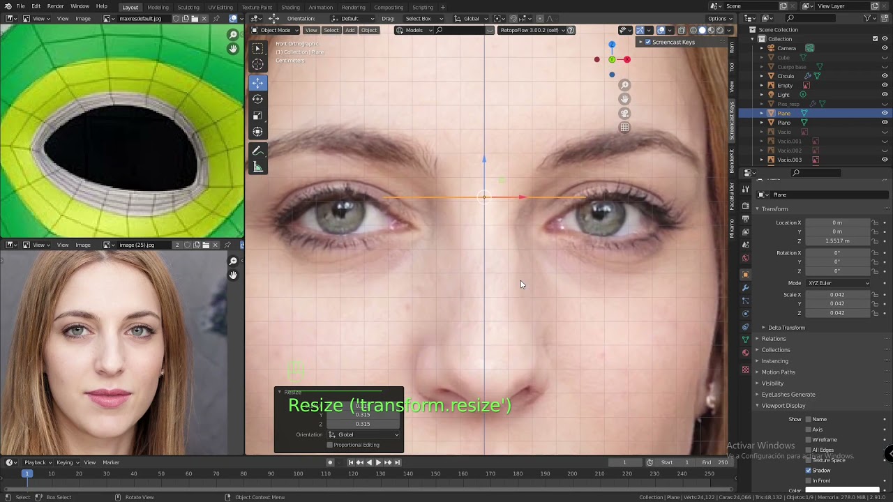 Creación de personaje femenino en Blender 2.9. Parte 7. Creando cara con retopología. Parte 1.